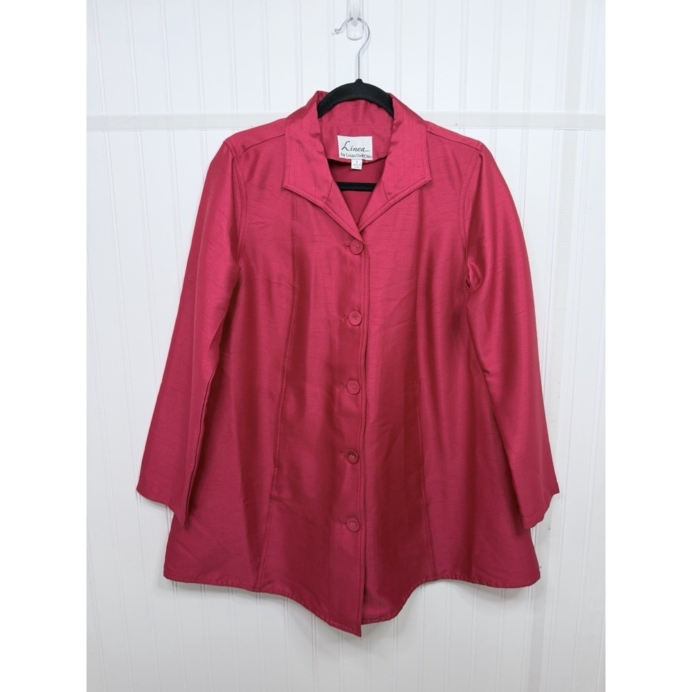 Linea by Louis Dell'Olio Blazer Womens S Red Excellent Shantung Longline Jacket